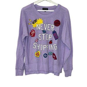 Rampage Purple Graphic Sweatshirt S Never Stop Shopping Long Sleeve Cute Cozy